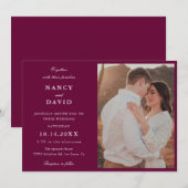 エレガントなバーガンディの写真ウェディング 招待状 (正面/裏面)