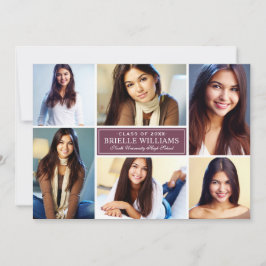 エレガントなバーガンディの写真コラージュ 卒業パーティー 招待状