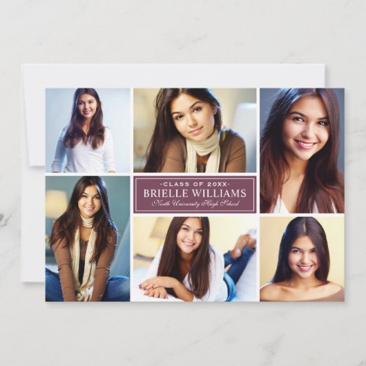 エレガントなバーガンディの写真コラージュ 卒業パーティー 招待状 (正面)