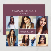 エレガントなバーガンディの写真コラージュ 卒業パーティー 招待状 (正面/裏面)