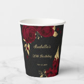 エレガントなバーガンディの花とゴールドとブラック 紙コップ (裏面)