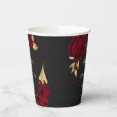 エレガントなバーガンディの花とゴールドとブラック 紙コップ (左)