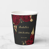 エレガントなバーガンディの花とゴールドとブラック 紙コップ (正面)