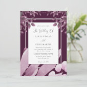 エレガントなバーガンディの葉 QR コード フォト ウェディング 招待状 (スタンド正面)