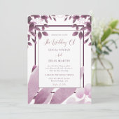 エレガントなバーガンディの葉QRコード写真ウェディング 招待状 (スタンド正面)