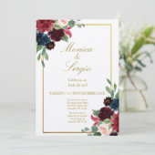 エレガントなバーガンディの50周年結婚式（スペイン語） 招待状 (スタンド正面)