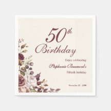 エレガントなバーガンディクリームの花柄の50歳の誕生日パーティー