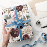 エレガントなバーガンディクリームフラワーブライダルシャワー ラッピングペーパー<br><div class="desc">エレガントなバーガンディクリームフラワーブライダルシャワー</div>