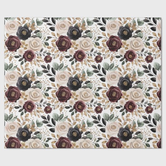 エレガントなバーガンディクリームフラワーブライダルシャワー ラッピングペーパー (フラット)