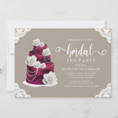 エレガントなバーガンディケーキ ブライダル ティーパーティー 招待状 (正面)