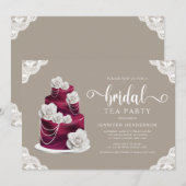 エレガントなバーガンディケーキ ブライダル ティーパーティー 招待状 (正面/裏面)