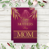 エレガントなバーガンディゴールドのパームリーフ　母の日　フラット カード