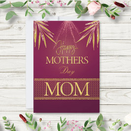 エレガントなバーガンディゴールドのパームリーフ　母の日　フラット カード
