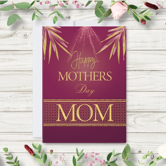 エレガントなバーガンディゴールドのパームリーフ　母の日　フラット カード