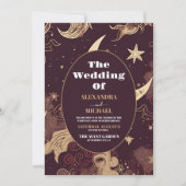 エレガントなバーガンディゴールドの天のウェディング 招待状 (正面)