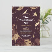 エレガントなバーガンディゴールドの天のウェディング 招待状 (スタンド正面)