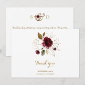 エレガントなバーガンディゴールドの花の結婚式のお礼 サンキューカード (正面/裏面)