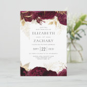 エレガントなバーガンディゴールドの花の結婚式 招待状 (スタンド正面)