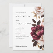 エレガントなバーガンディゴールドの花の結婚式 招待状 (正面)