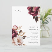 エレガントなバーガンディゴールドの花の結婚式 招待状 (スタンド正面)