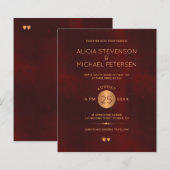 エレガントなバーガンディゴールドの豪華な結婚式招待状 (正面/裏面)