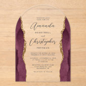 エレガントなバーガンディゴールドアゲートスクリプトアーチウェディング アクリル招待状 (正面)