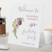 エレガントなバーガンディピンクの花 40歳の誕生日 台座サイン (インサイチュ)