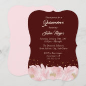 エレガントなバーガンディピンクゴールド牡丹のキンチャネラ 招待状 (正面/裏面)