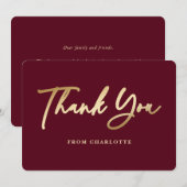 エレガントなバーガンディレッドとゴールド サンキューカード (正面/裏面)