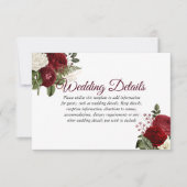 エレガントなバーガンディレッドとホワイトの花モチーフのウェディング詳細 招待状 (正面)