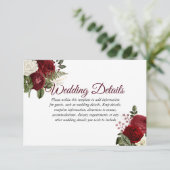 エレガントなバーガンディレッドとホワイトの花モチーフのウェディング詳細 招待状 (スタンド正面)