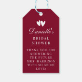 エレガントなバーガンディレッドのバレンタインズ ブライダルシャワー ギフトタグ (裏面)