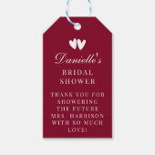 エレガントなバーガンディレッドのバレンタイン ブライダルシャワー ギフトタグ (正面)