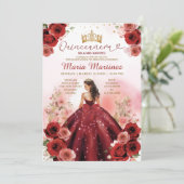 エレガントなバーガンディレッドのプリンセスフラワー キンセアニエラ 招待状 (スタンド正面)