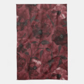 エレガントなバーガンディレッドの花のブライズシャワー キッチンタオル (縦)