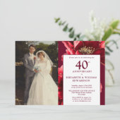 エレガントなバーガンディレッドの花モチーフ 40周年記念写真 招待状 (スタンド正面)
