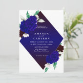 エレガントなバーガンディレッド ネイビーブルー "マリーゴールド" ウェディング 招待状 (スタンド正面)