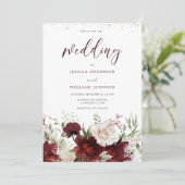 エレガントなバーガンディレッド＆ホワイトフラワー結婚式招待状 招待状 (スタンド正面)