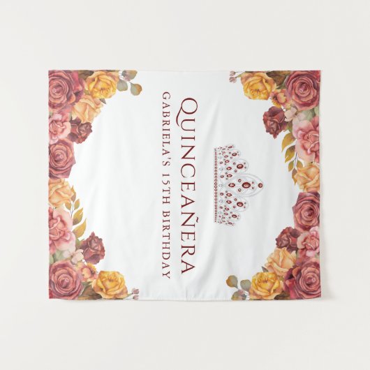 エレガントなバーガンディローズ | キンセアニエラの背景 タペストリー (正面(横))