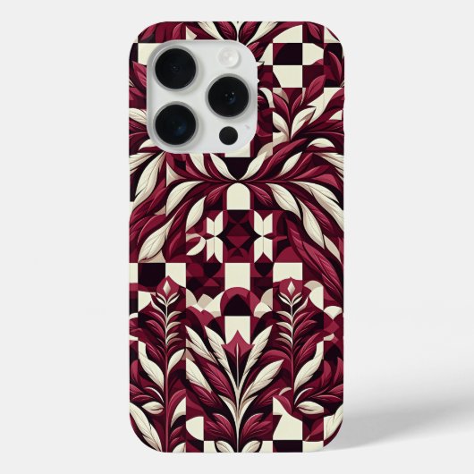 エレガントなバーガンディーとアイボリーのボタニカルフォンケース Case-Mate iPhoneケース (裏面)