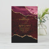 エレガントなバーガンディーとゴールドのアゲート ウェディングQRコード 招待状 (スタンド正面)