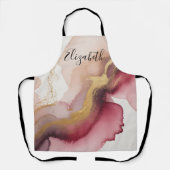 エレガントなバーガンディーとゴールドの水彩アート エプロン (正面)