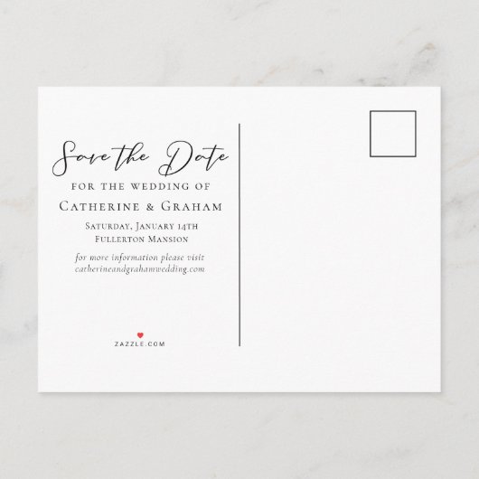 エレガントなバーガンディーのカップル写真 保存してね 案内ポストカード (裏面)