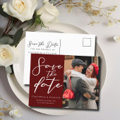 エレガントなバーガンディーのカップル写真 保存してね 案内ポストカード