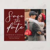 エレガントなバーガンディーのカップル写真 保存して フォト 案内ポストカード (正面)