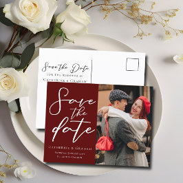 エレガントなバーガンディーのカップル写真 保存して フォト 案内ポストカード