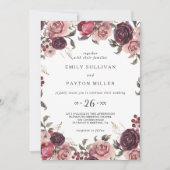 エレガントなバーガンディーのサマー フラワー ウェディング 招待状 (正面)