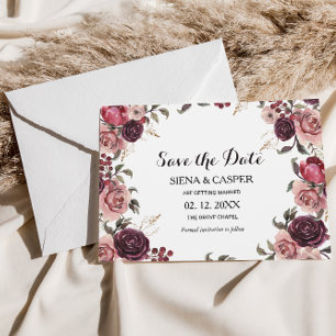エレガントなバーガンディーの夏の結婚式 Save the Date 招待状