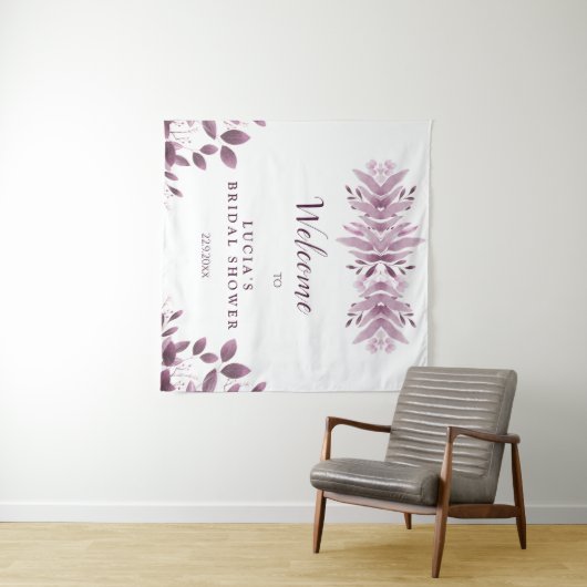 エレガントなバーガンディーの大きな葉のブライダルシャワーの歓迎 タペストリー (インサイチュ(横))