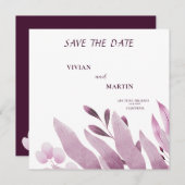 エレガントなバーガンディーの大きな葉のモノグラム Save The Date 招待状 (正面/裏面)